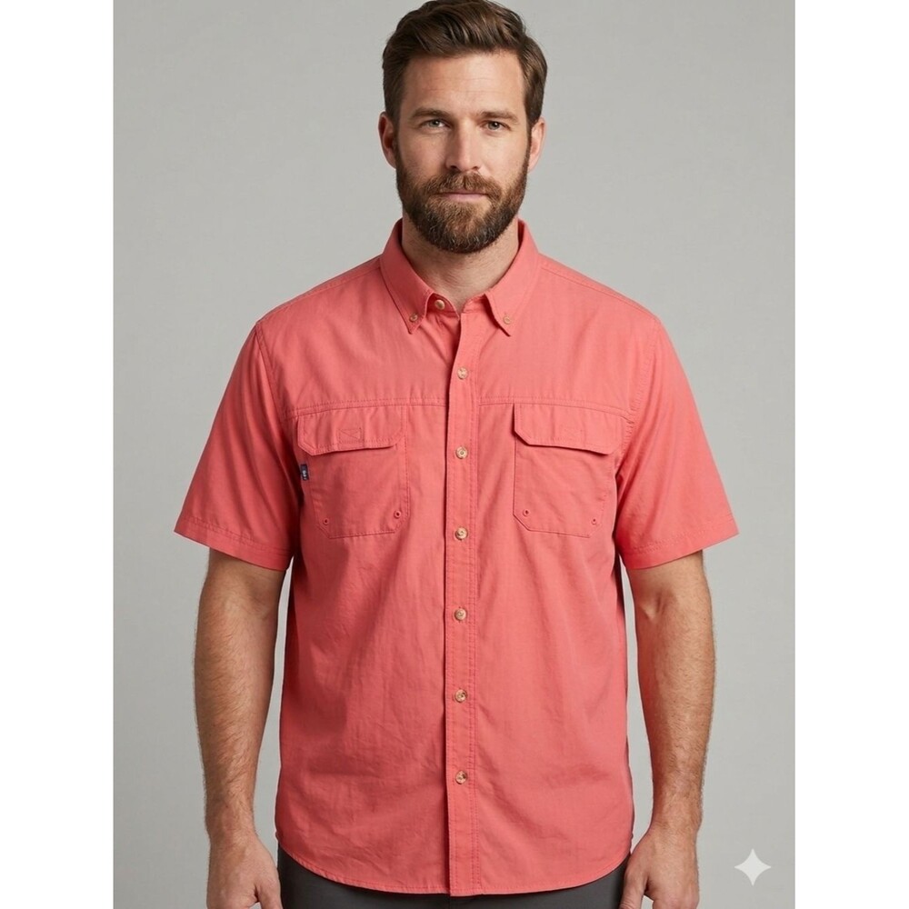 G.H. Bass & Co. Explorer Fishing Shirt XXL Coral Pink Short Sleeve Ventilated